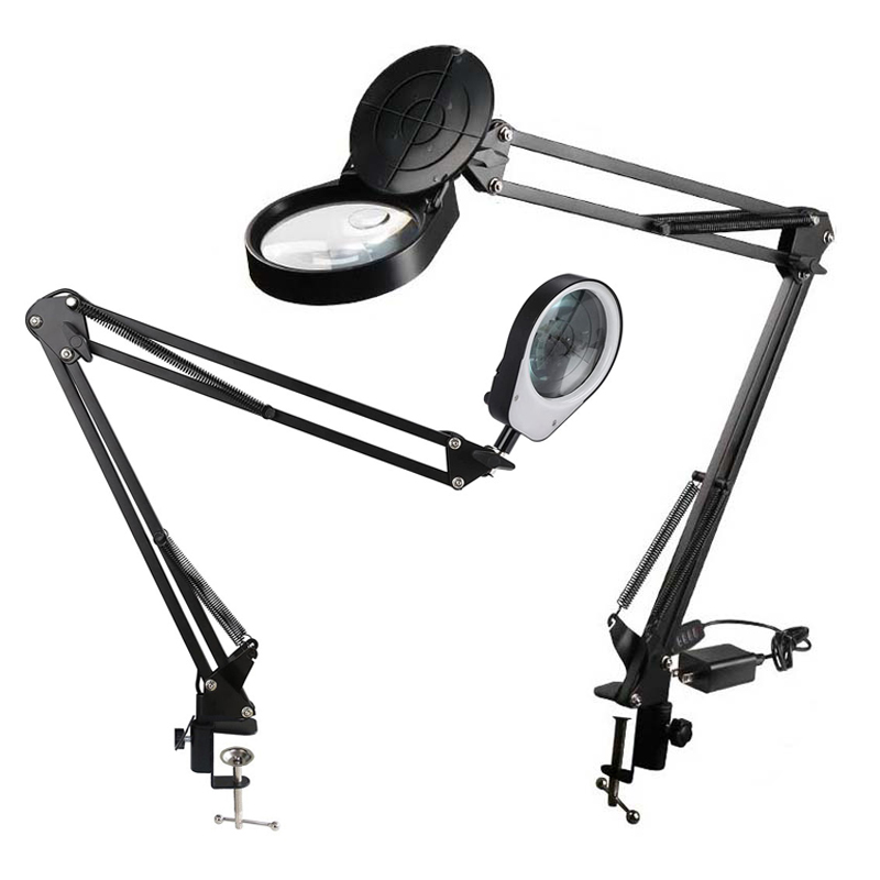 VPD 43598T LED Magnifying Lamp,Adjustable 5X Magnifier Desk Lamp with 3 Colors USB Magnifying Lamp with Adjustable Swivel Arm